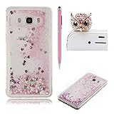 SKYXD Samsung Galaxy J5 2016 Funda, Rosa Fluido Líquido Dinámico Arena Movediza Estrella Corazon Quicksand Carcasa Bling Glitter Brillante Caso Ultra Delgada Slim Transparente Silicona TPU Cubierta Parachoque Case Cover + Lápiz Tactil Rosa + Tapón Antipolvo Búho Rosa