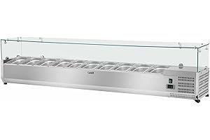 Royal Catering Saladette À Poser Table Comptoir Réfrigéré RCKV-200/33-10 (Volume Total De 70 Litres, Pour 10 Récipients Gn 1/4, Thermostat Automatique)