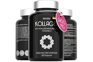 SUPERSELF Kollagen Kapseln Hochdosiert - 2400 mg Meereskollagen mit Hyaluronsäure und Vitamin C - 120 Kapseln - Premium Marine Collagen Hydrolysat Peptide Typ 1 - Hyaluron Kollagen Komplex für Haut & Gelenke
