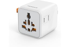 TESSAN Universal Travel Adapter International Plug Adapter 2500W 1 AC Outlet + 2 Pin Extra Charging Ports 150+ Countries Worl