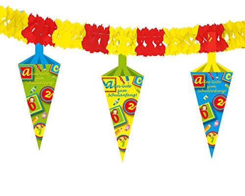 Girlande mit Dekoration * ALLES GUTE ZUM SCHULANFANG * für eine Einschulungsparty // Schule Einschulung Kinder Feier Fete Set Banner Girlande Partykette Banner Deko Motto Wundertüte Schultüte