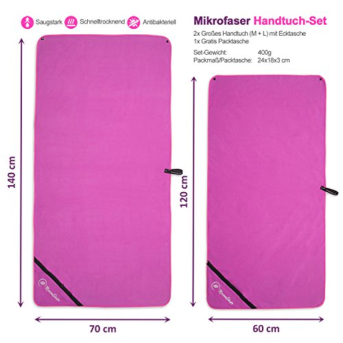 2er-Set Premium Mikrofaser Handtücher – inkl. Packtasche | Ultra saugfähige & schnelltrocknende Sport- und Badehandtücher mit praktischer Reißverschluss Ecktasche | Ideal für Fitness, Yoga, Sauna, Outdoor, Reisen - 4