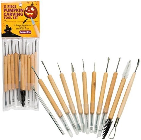 Pumpkin Carving Tools- Halloween Sculpting Kit with 11 Double Sided Pieces (21 Tool Set) for Jack-O-Lanterns and More by Sculpt Pro