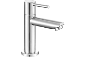 ANYCEE Robinet Lave Main Eau Froide avec Bec Hauteur 9,34 cm, Robinet Eau Froide Uniquement en Acier Inoxydable, Mitigeur Lavabo Eau-Froide pour WC