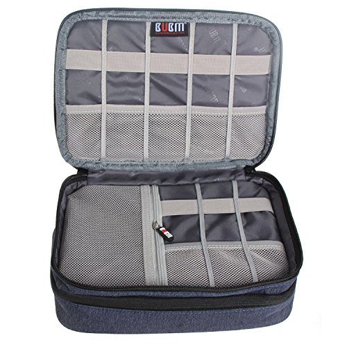 BUBM Mehrfachfunktion Kabelorganiser Tasche Reisetasche mit Doppelschichten für Elektronische Zubehöre wie Netzteil, Maus und USB Stricks(Mittel, Dunkelblau) - 4