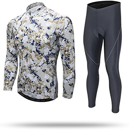 TeyxoCo Men's Camouflage Warm Up Long Sleeve Cycling Gel Pad Jersey Set XXL
