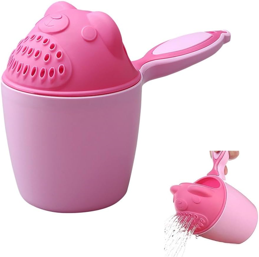Bath Rinser Cup for Babies, Reusable Bath Jug for Baby Hair Washing Detachable Baby Bath Cup for Protecting Infant Eyes (Pink)