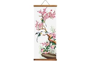 CRAFTiDA Cross Stitch Kits for Adults Embroidery Kit Flowers Large Pre-Printed Stamped Cross Stitch Kit 31x71cm 14CT (Plum Blossom)