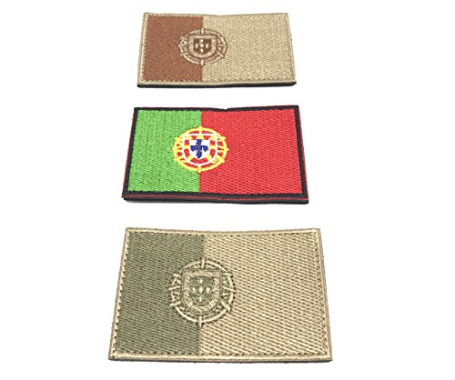 Kit 3 x Parches Potugal Velcro x Potugal Bandera Táctico bandera con velcro podría ser pegado a la ropa, chaleco, gorra, mochila Directamente