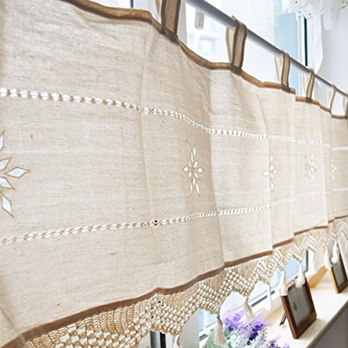 KING DO WAY archaistisch Scheibengardine&Klein Kaffee Vorhang mit Baumwolle-Leinen Küchen Vorhänge Gardinen /Hälfte/Kurz Vorhangs Home Dekoration Kitchen/cafe Curtain, H*B 45*150cm - 5
