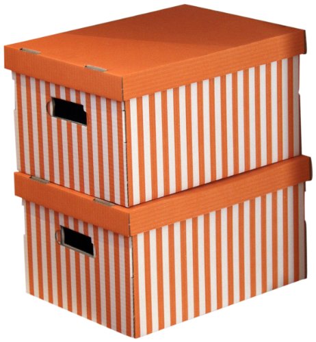 Compactor Set of 2 Storage Boxes in Corrugated Cardboard, With Handles, Stackable, Orange, 40 x 31 x H. 21 cm, RAN611, Wood