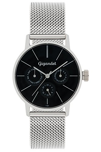 Gigandet Quarz Damen-Armbanduhr Minimalism Multifunktion Uhr Datum Analog Edelstahlarmband Schwarz Silber G38-006