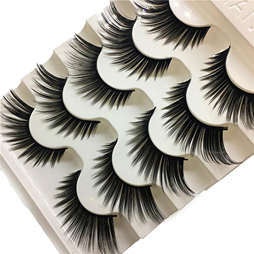Hmeng 1 Box 5 Pairs 3D Luxury Super Long Thick Curly Wispy False Lashes Fake Makeup Eye Lash Extension (Black, 1cm-1.5cm)