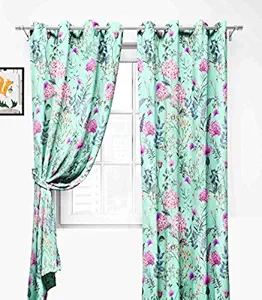 Lush Decor  Premium Polyester Fancy Floral Printed Curtains for Door 7 feet Pack of 2 (Sea Green)