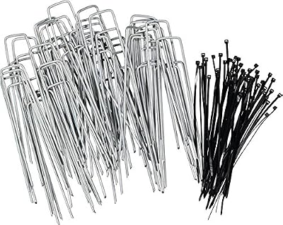 Stepton Paquet de 100 Piquets de Jardin Galvanisés / Agrafes / Tuteur Ultra-résistants en Acier Inoxydable 150 mm Calibre 11 avec de 50 Serres-Câbles