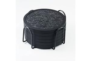 NEXVORO Absorbent Coasters for Drinks with Holder - 6packs, Silicone Coasters with Soft Felt Insert, Black and White