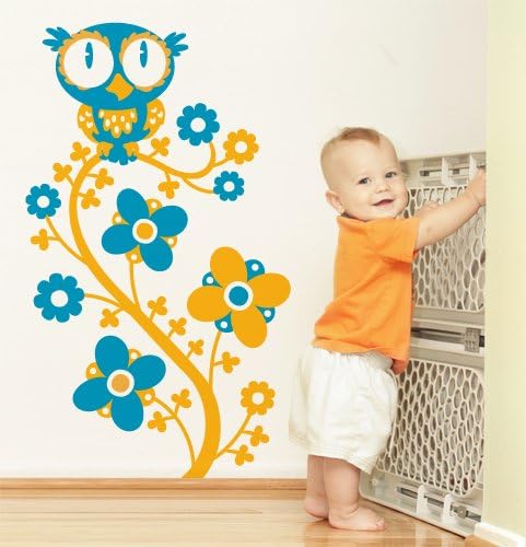 Adesivi Creativi Wall Sticker Gufetto sul ramo fiorito Adhésif autocollant pour les murs, décoration murale Dimensions 58 X 100 cm