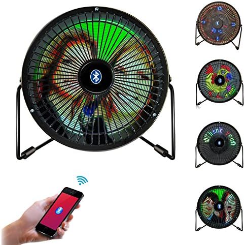 Fan,Greshare Portable Mini USB Bluetooth Full Color LED Display Table Desk Fan with Texts, Real-time Clock and DIY Real-time Pictures Display (iOS &amp; Android APP Support)