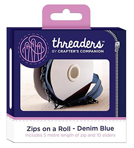 Threaders Zips On Rollo Cremalleras Continuas con 10 Deslizadores para Proyectos de Costura 5 M Dril de Algodón Azul-Denim Blue, Polyester, 10.2 x 5.4 x 10.2 cm