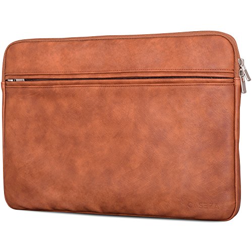CASEZA "Boston" MacBook Pro 15 Kunstleder Hülle Braun - Edle PU Leder Tasche Sleeve für das Apple MacBook Pro 15 - - Laptoptasche passt auch für 14 Zoll Laptop / Notebook Modelle - Weich gepolstert