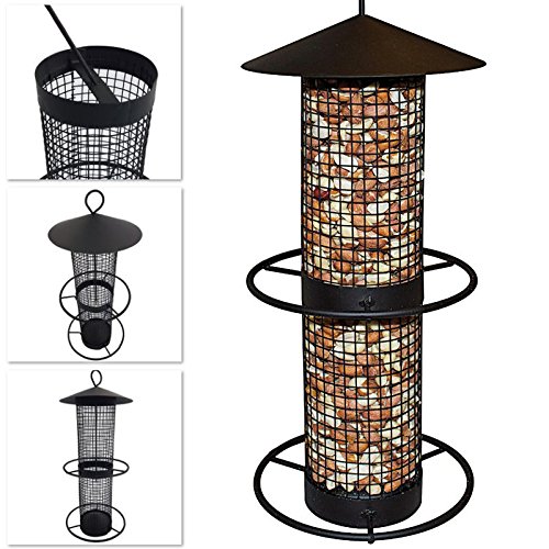 Vogelfutter-Station 31 cm Vogelhaus zum Hängen Futterspender aus schwarzem Metallgitter Vogelfutter-Spender perfekt für Nüsse und Sonnenblumenkerne