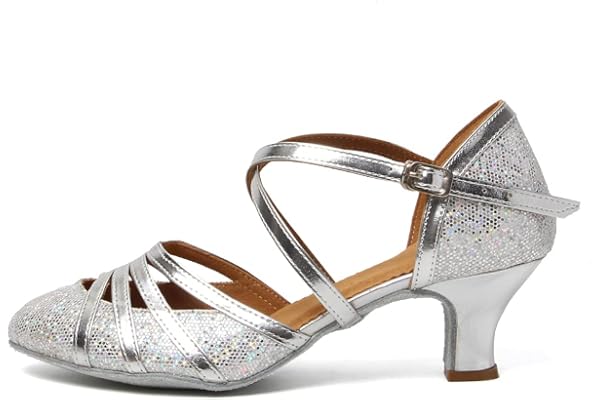 HROYL Chaussures de Danse Latine Femme Salsa Bachata Paillettes Bout Fermé Chaussures Danse Tango de Salon 070-512
