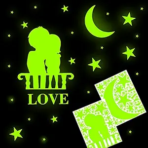 Ashamohar Glow in The for Ceiling or Glowing Star Couple Love Font Moon Stickers Room Decor Kit Galaxy Glow Star Set and Solar System Redium for Kids Bedroom Decoration ( Pack of 2 )