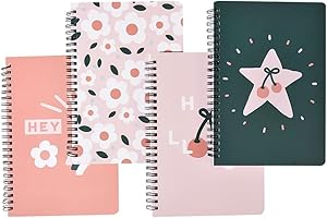 Oinvs A5 Spiral Notebook Bound (160 pages) Waterproof Cute Notepad with lined, Hardcover Women's Notebook, Wirebound 4 Easy to Carry-Cherry