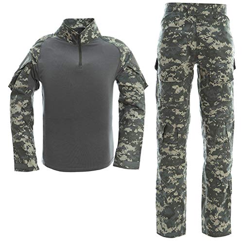 LANBAOSI Chemise et Pantalon de Combat Tactique pour Hommes à Manches Longues Multicam Woodland BDU Chasse Uniforme Militaire 1/4 Zip