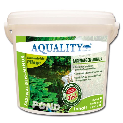 AQUALITY Fadenalgen-Minus 5.000 g für Ihren Gartenteich (GRATIS Lieferung innerhalb Deutschlands - Wirkt sofort, sicher, dauerhaft und gezielt gegen Fadenalgen. Zusätzlich wird die Wirkung mit Aktivsauerstoff unterstützt. Qualität direkt vom Hersteller – Fadenalgenmittel, Algenvernichter und Algenentferner für Ihren Teich)