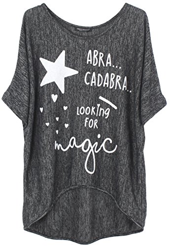 Emma & Giovanni - T-Shirt/Top Manga Corta Magic - Mujer (Negro, S/M)