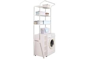 BAOYOUNI Adjustable Laundry Shelf Over Toilet Washing Machine Storage Rack Above Washer Dryer Standing Bathroom Organizer 3-Tier Space Saving Shelving Units, Ivory