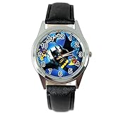 taport® Batman Lego Quarz Runde Uhr Schwarz Leder Band + Gratis Ersatz Akku + Geschenk Tasche