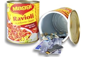 PARTYSCHRECK24.DE Maggi Dosensafe in Design einer original Ravioli Dose/Konserve - Verstecken Sie Geld, Wertsachen Schlüssel oder Schmuck - Metall, Drehverschluss, Rot
