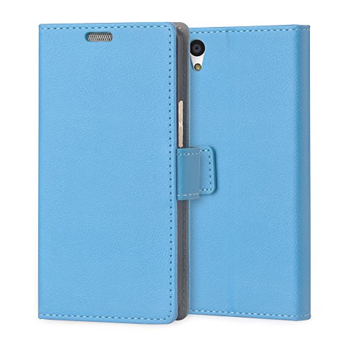 OnePlus X Hülle , Aomo OnePlus X Leder Hülle Schutzhülle Handyhülle Taschen Schalen Handy Tasche Tasche Kartensteckplätze Flip Wallet Stil case Lederhülle für OnePlus X-Blau