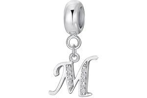 YIRONG JEWELRY 925 Sterling Silver Letter Charm - Alphabet & Initial Charms, Anniversary & Words Charm - Fits for Pandora Bracelet