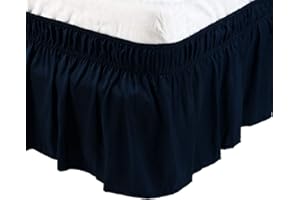 PiccoCasa - Biancheria da letto con coprirete elastica arricciata per letto king size, mantovana giroletto in microfibra spazzolata con volant con ruches: 38 cm (150 x 200 cm, blu marino)