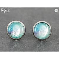 Ohrstecker Edelstahl * Cabochon - Pusteblume, Blüte - 10 mm