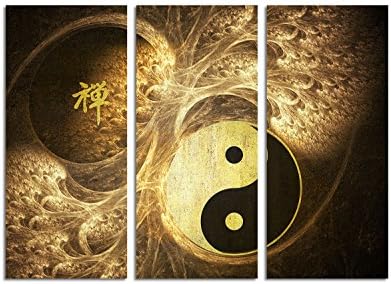 Feng Shui Brown Beige Yin Yan ABSTRAKT493Â _ 'Canvas Wall Art Print Picture XXL Already Framed 3-Piece Wall Picture Triptych