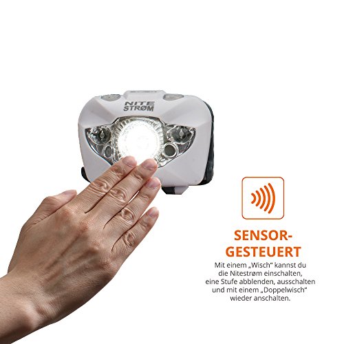 ZNEX Nitestrøm | Super Helle Wasserdichte IPX6 LED Stirnlampe 168 Lumen mit Infrarot-Sensor-Gestensteuerung, Rotlicht, Blinklicht, SOS-Notfall-Pfeife + GRATIS LED-Leuchtarmband - 3