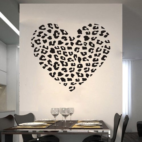 23.6" X 27.6" Personalized Cheetah Spot Heart Vinyl Wall Decal Removable mural decor Sticker Cheetah Print for family decals