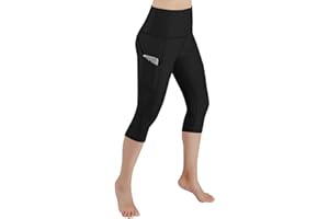 Voqeen Women's High Waist Yoga Pants Capri 3/4 Length Workout Running Leggings with Pockets Tummy Control Fitness Exercise Cropped Tights- Non-See-Through Fabric