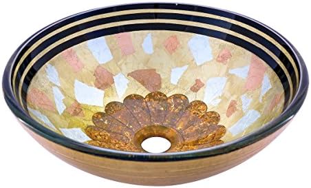 Novatto NOHP-G020 Yellow, Blue and Pink with Brown Center Painted Glass Vessel Sink, 16.5-Inch Diameter by Novatto