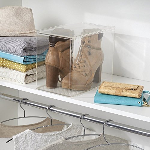 mDesign Schrank-Organizer Schuhkarton Aufbewahrungsbox, für Hackenschuhe, hohe Pumps, Stiefel – Durchsichtig - 3
