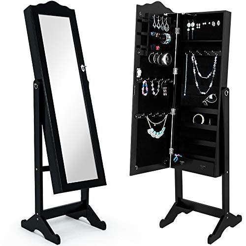 Deuba-Armoire--Bijoux-Moderne-avec-Miroir-et-tiroirs-Blanc-ou-Noir-Rangement-Accessoires