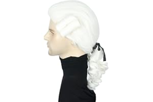 Topcosplay Peluca Barroca para Mujeres y Hombres Peluca Rubia o Blanca Ondulada con Trenza Poeta Noble Rey Peluca para Halloween Carnaval (Blanca)