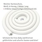 Kantenschutz Eckenschutz Baby Schutz aus Weichem Schaumstoff (NBR) 200 x 3.5 x 0.8 cm in Weiß Selbstklebend U-Form zum Selbst Zuschneiden