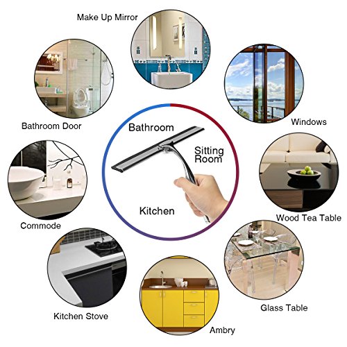 Dusch Abzieher, TAPCET Edelstahl Duschabzieher Scheibenwischer Glasfenster Shower Squeegee mit Saugnapf Hakenhalter für Auto Fliesen Spiegel Duschtüren und Fenster - 4