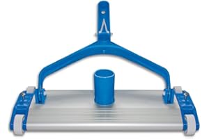 Productos QP 500340C Limpiafondos Metálico, Limpiador Manual de Piscinas, Cepillo de Nylon, 4 Ruedas Fijación Clip, Azul, Ancho: 335 mm