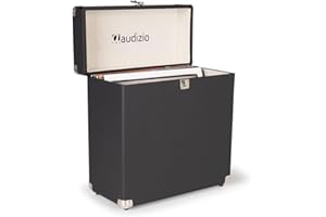 Audizio RC32 Maleta para Discos de Vinilo en Negro, Elegante Estuche para Discos de Vinilo para 30-35 Discos, Duradero Estuche para Discos con Suave Forro de Franela, con asa para un fácil Transporte